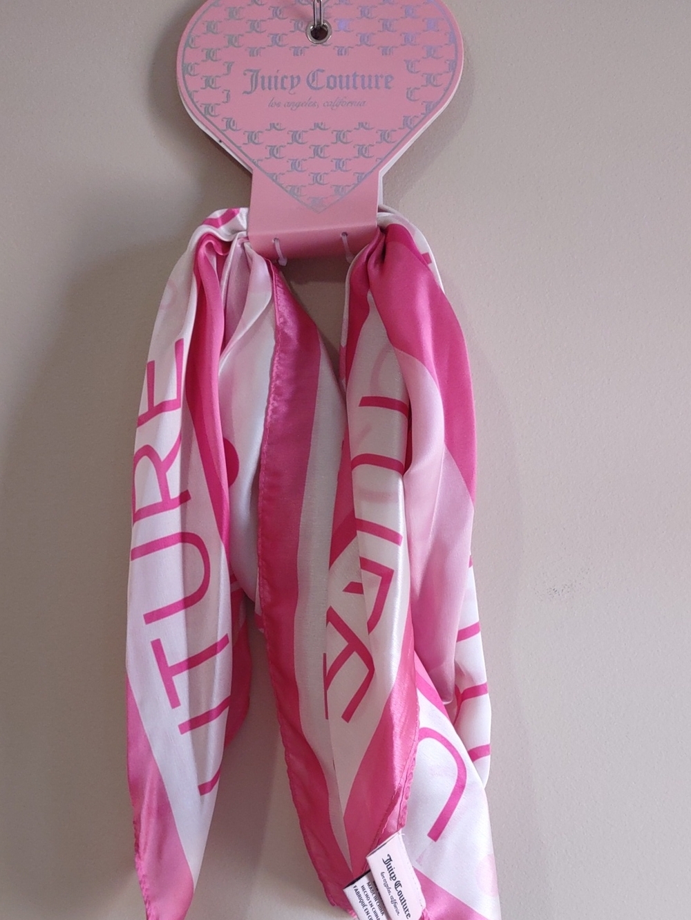Juicy Couture Pink Graphic Spellout Square Satin Scarf New with Tags (NWT)
